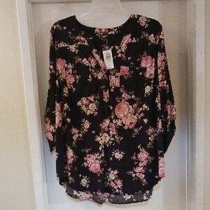 Torrid Floral Blouse with Pink and Black Design